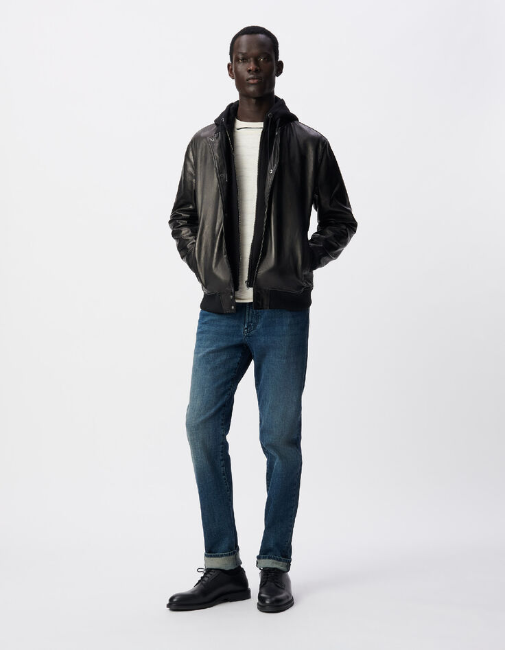 Schwarze Herrenbomberjacke aus Leder mit Futter-2