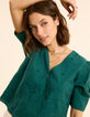 Top vert broderie anglaise boutonnage croisé I.Code-1