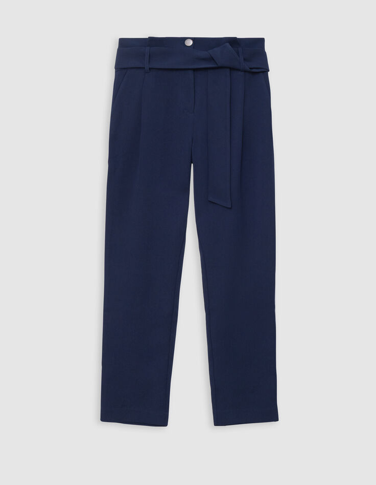 Marineblaue Hose mit hohem Bund und G&uuml;rtel-5