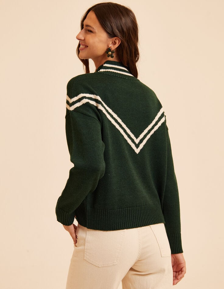 Jersey cuello chimenea verde punto rayas blancas I.Code-4 Jersey cuello chimenea verde punto rayas blancas I.Code-4