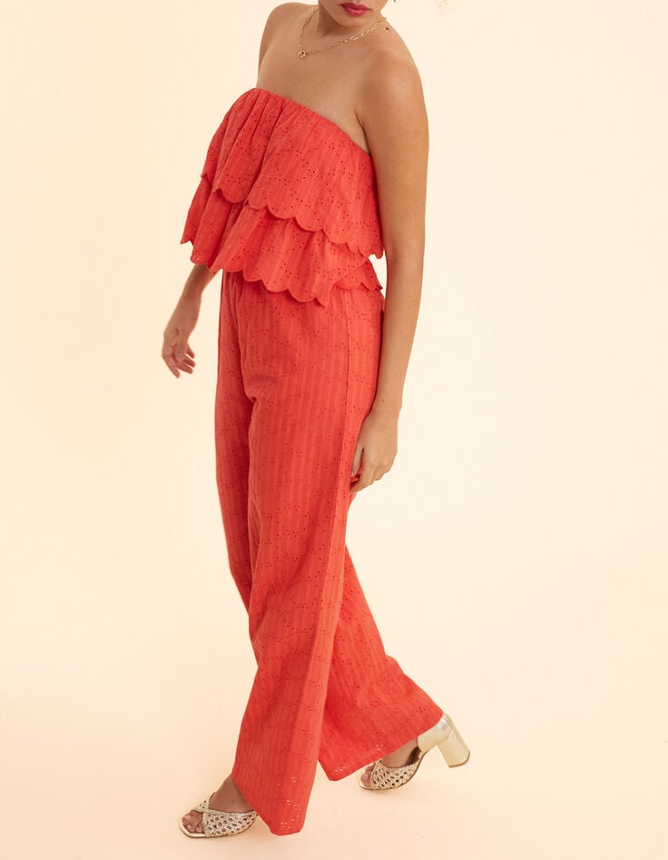 Combinaison-pantalon rouge broderie anglaise I.Code-6