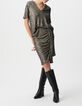 Asymmetrisch drapierter kurzer grauer Rock f&uuml;r Damen mit Metallpailletten-6