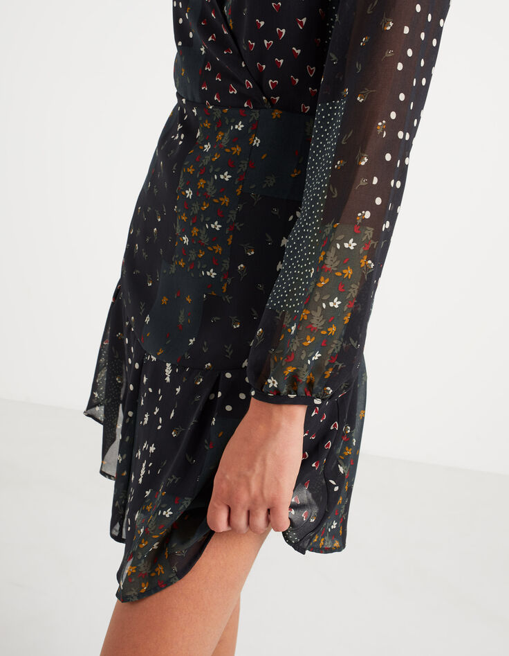 Vestido negro estampado patchwork I.Code-3 Vestido negro estampado patchwork I.Code-3