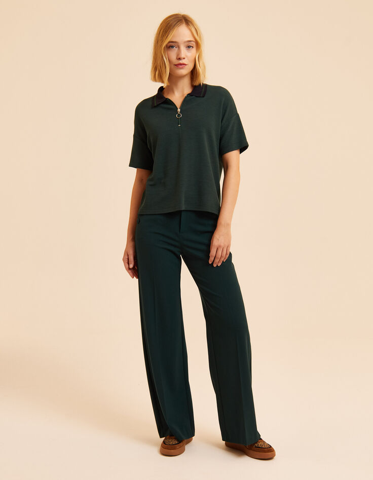 Top manches courtes vert col polo zippé I.Code-8