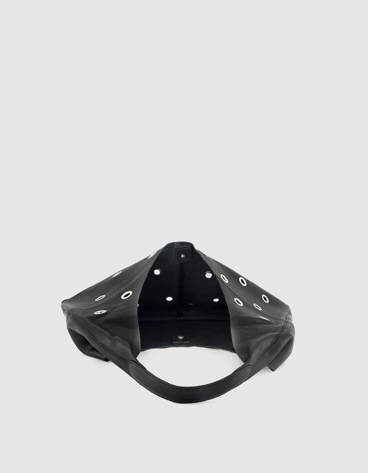 Schwarzes Leder Hobo Tasche maxi &Ouml;sen Design Gr&ouml;&szlig;e L Damen-6