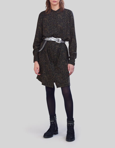 Khaki Damenkleid mit Paisley-Blumenprint - IKKS