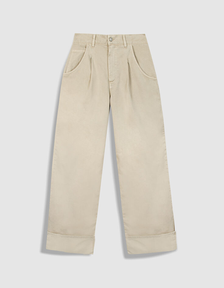 Beigefarbene Jeans mit hoher Taille und weitem Bein f&uuml;r Damen-7