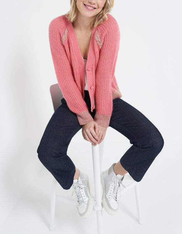 I.Code bubble gum pink lurex cable knit cardigan I.Code bubble gum pink lurex cable knit cardigan