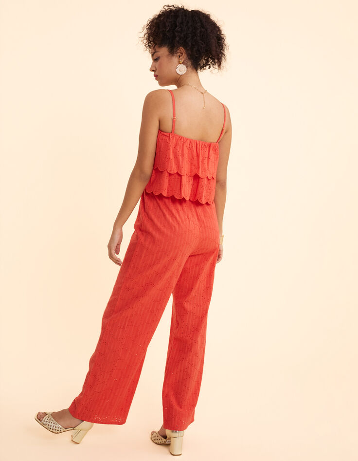 Combinaison-pantalon rouge broderie anglaise I.Code-3