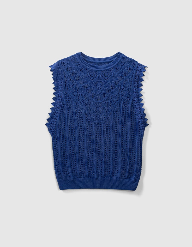 I.Code cobalt knit sleeveless sweater with ruffles-4