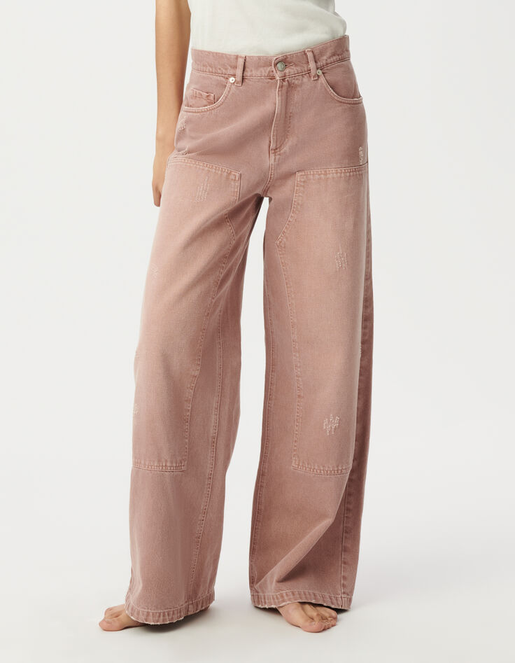 Rosa weite Damenjeans hoher Bund MILA-3
