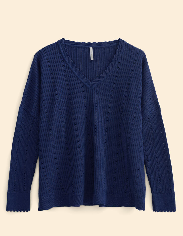 Blauer Lurex-Pullover Rippstrick mit Lochmuster I.Code-7