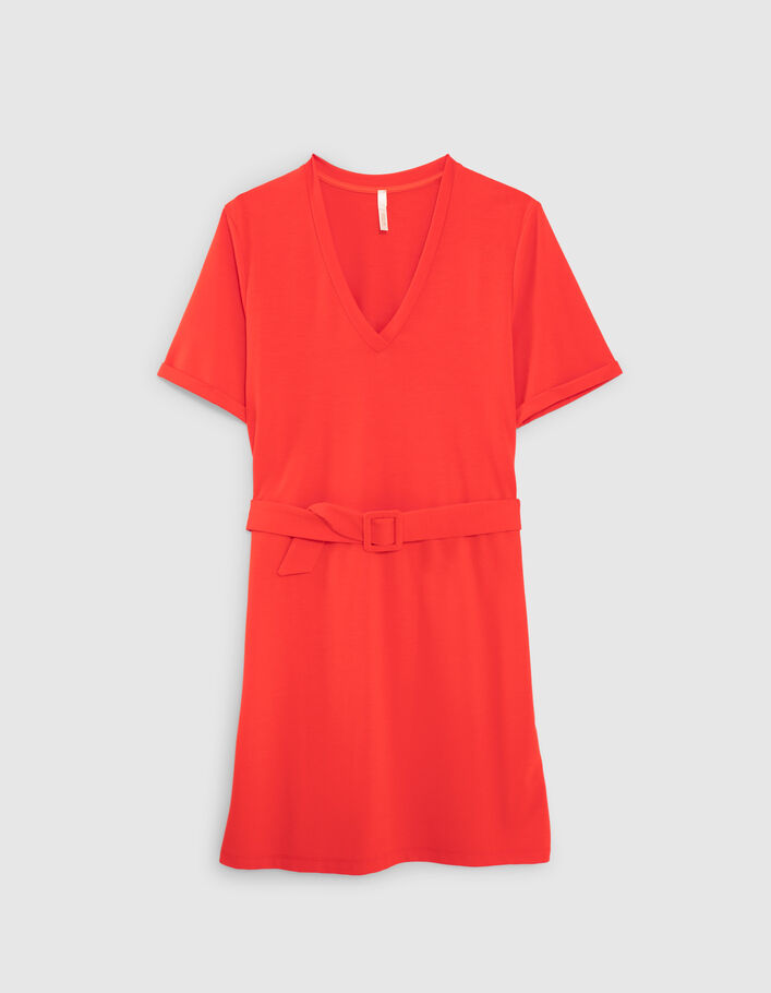 I.Code crimson red knit belted dress - I.CODE