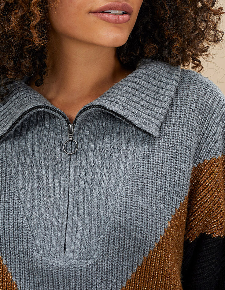 Dreifarbiger Strickpullover mit Troyerkragen I.Code-4 Dreifarbiger Strickpullover mit Troyerkragen I.Code-4