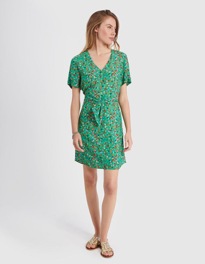 Wiesengrünes Kleid mit Blumen-Fleckenprint I.Code - I.CODE