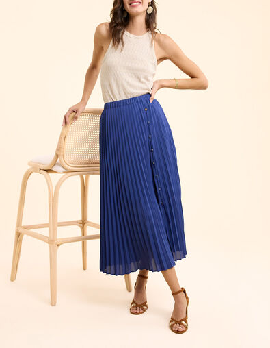 Falda larga azul plisada botones laterales I.Code