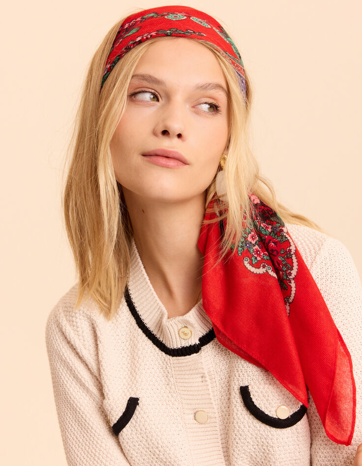 Foulard rouge motif floral d'hiver I.Code-2