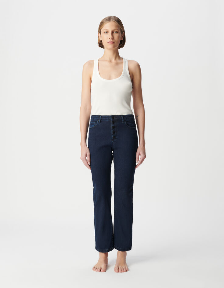 Damen Jeans gerade blau schwarz powerstretch cropped-1