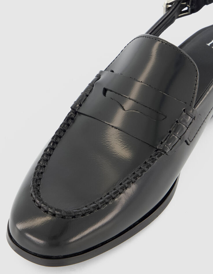 Schwarze Damen Leder Slingback Loafers-4