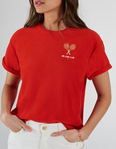 Tee-shirt abricot en éponge broderie poitrine I.Code