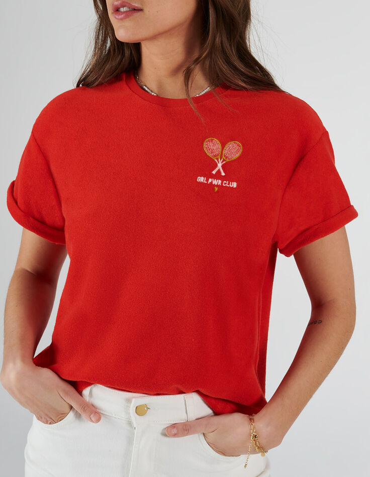 Tee-shirt abricot en éponge broderie poitrine I.Code-1