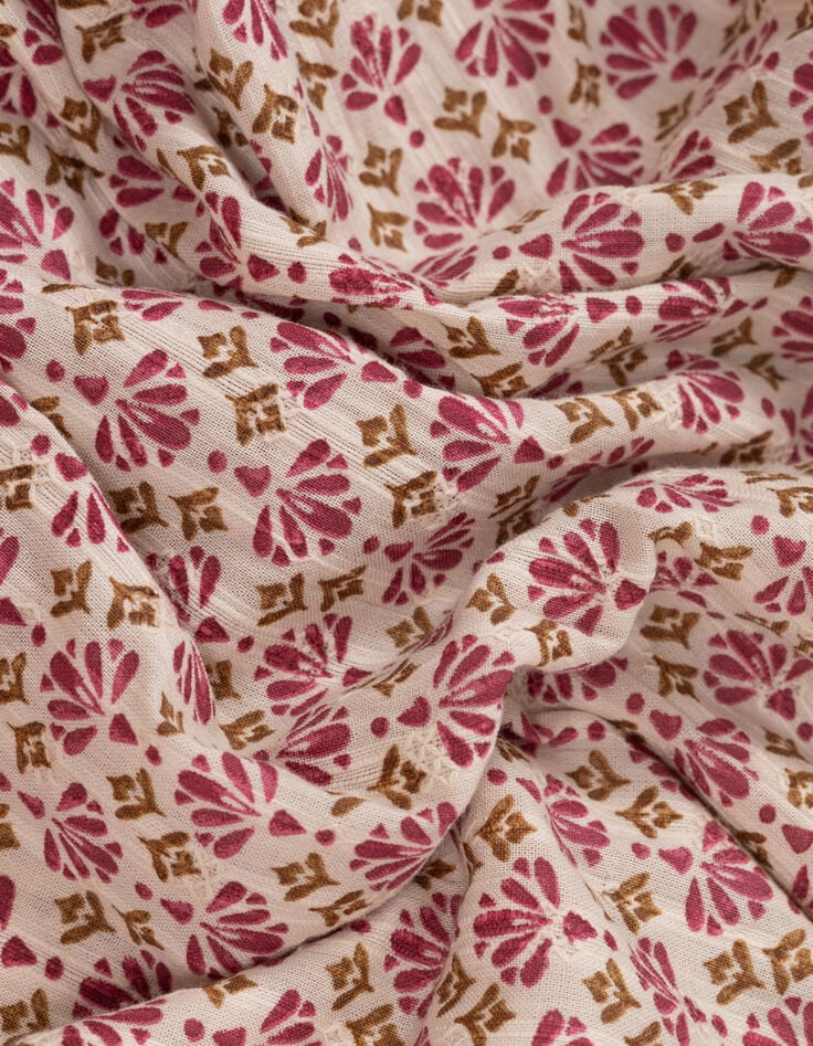 Robe écrue imprimé fleurs indiennes roses I.Code-9 Robe écrue imprimé fleurs indiennes roses I.Code-9