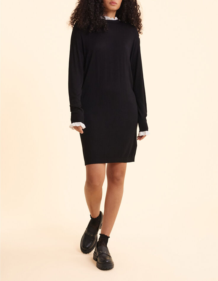 Robe noire tricot d&eacute;tails broderie anglaise I.Code-7