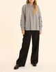 Ecru shirt with gingham pattern and embroidered flower sleeves I.Code-7