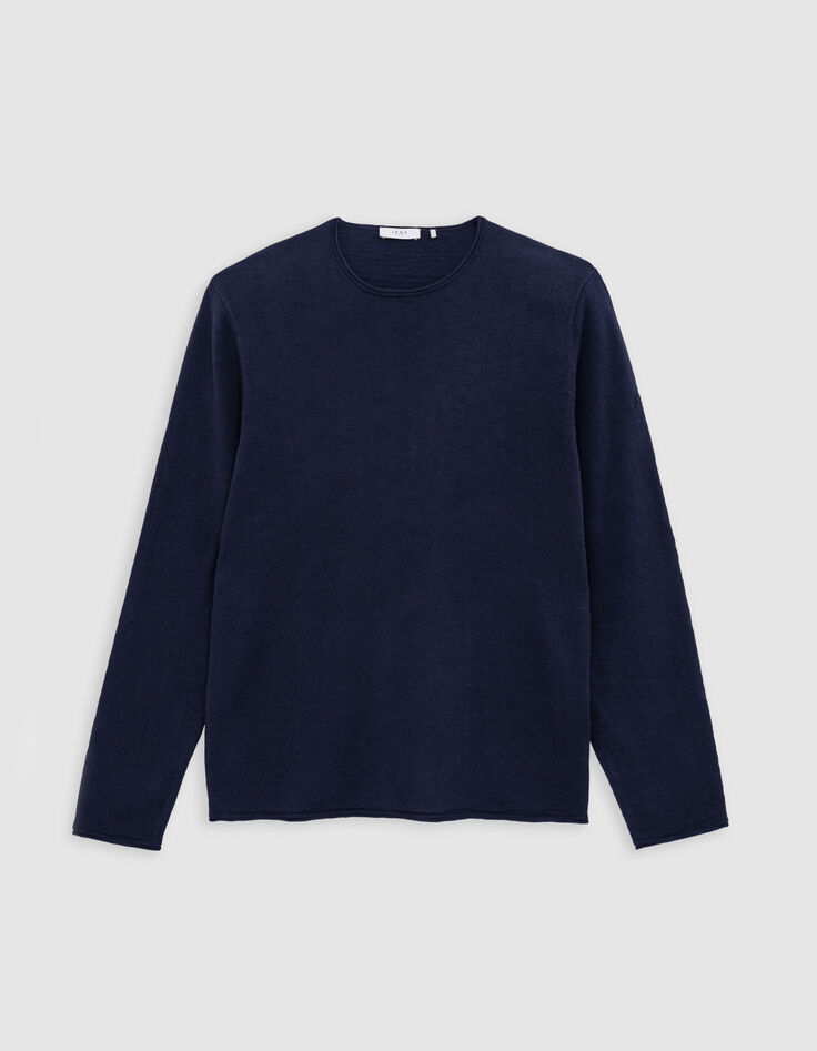Marineblauer Feinstrick-Pullover f&uuml;r Herren mit Rollkanten-6