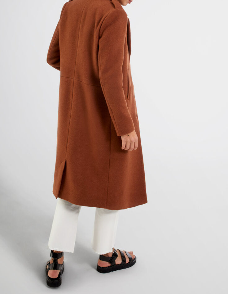 I.Code brown thin striped wool fabric long coat-2
