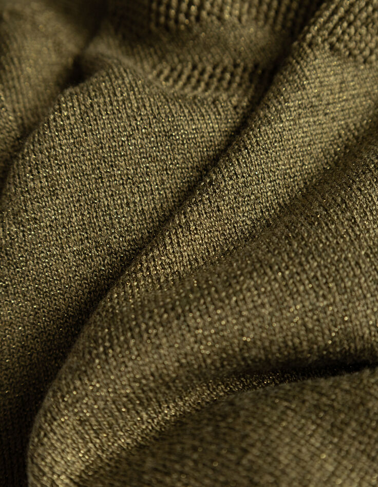 Khaki Damenstrickjacke Kapuze Lurex Fischgr&auml;ten hinten-6