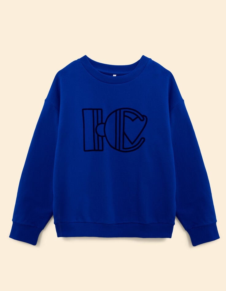 Blaues Sweatshirt Veloursflock-Monogramm I.Code-5 Blaues Sweatshirt Veloursflock-Monogramm I.Code-5