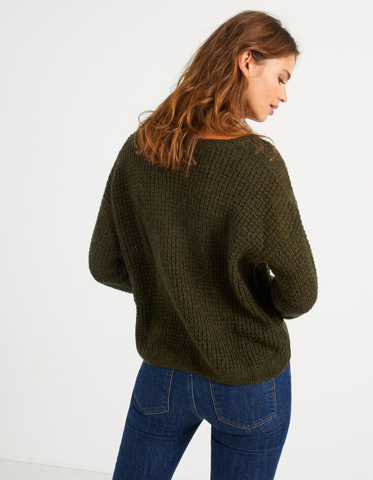 Pull vert empire tricot mohair mélangé I.Code-3 Pull vert empire tricot mohair mélangé I.Code-3