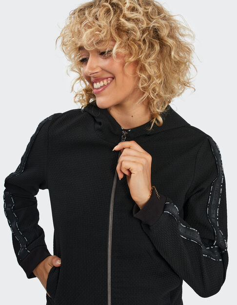 Blouson noir maille nid d'abeille avec bandes typo I.Code