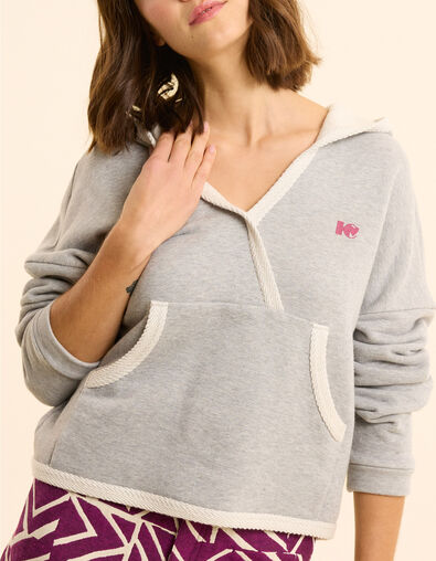 I.Code grey hoodie with wrap-around collar