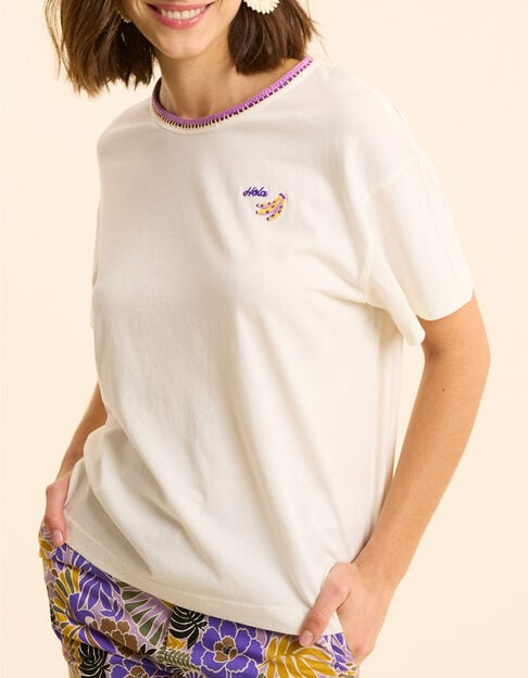 T-shirt blanc col brod&eacute; I.Code