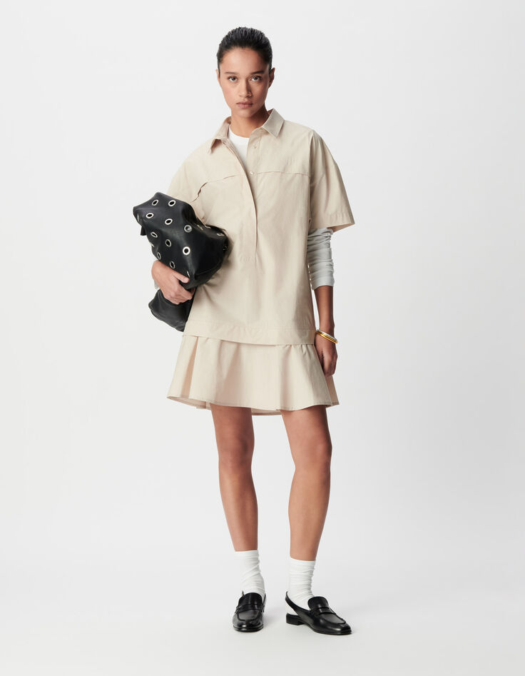 Kurzes beigefarbenes Trompe-l'oeil-Rockkleid Damen-1