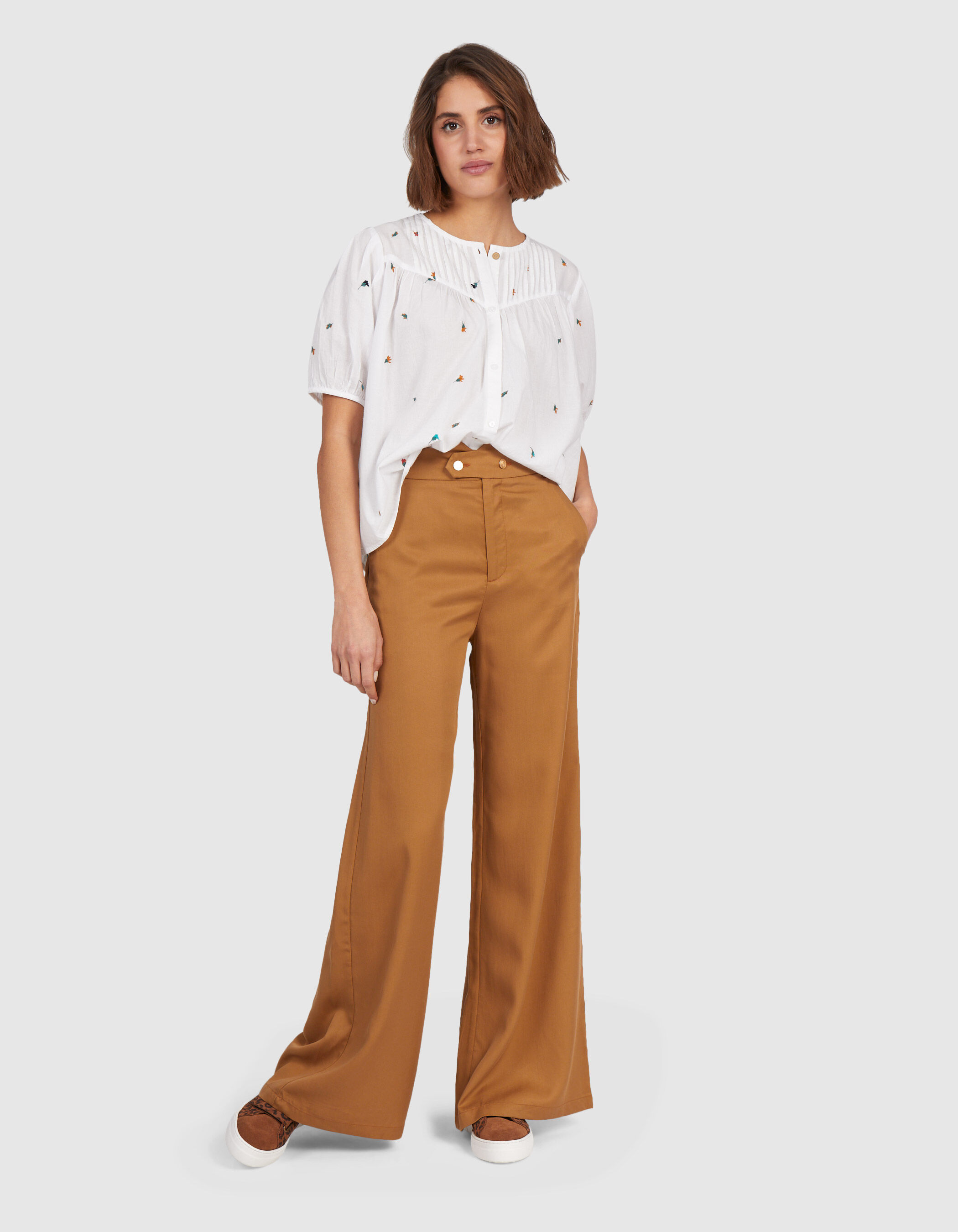 Pantalon large camel femme outlet