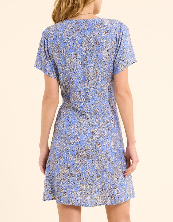 Robe portefeuille bleue imprim&eacute; cachemire floral I.Code-3