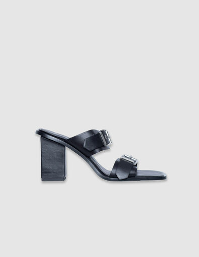 Pantoletten aus schwarzem Leder mit doppeltem Riemen und Absatz f&uuml;r Damen - IKKS