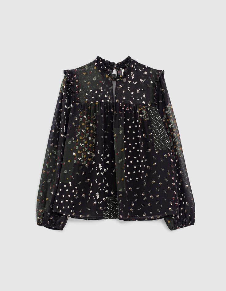 Blusa negra con estampado patchwork I.Code-5