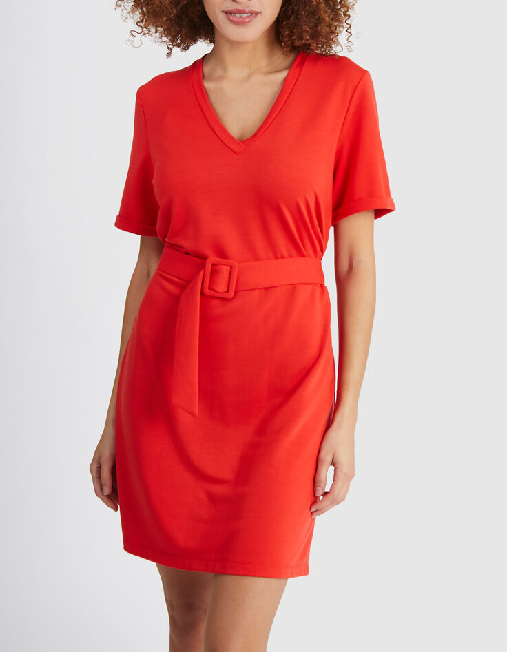Robe rouge carmin maille ceinturée I.Code-2