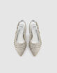 Silberne Slingback Ballerinas Damen aus Leder geflochten-3