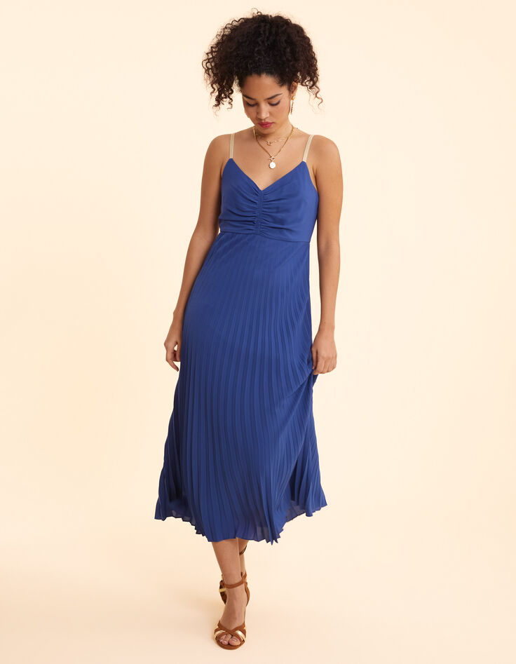 I.Code blue pleated strappy long dress-1