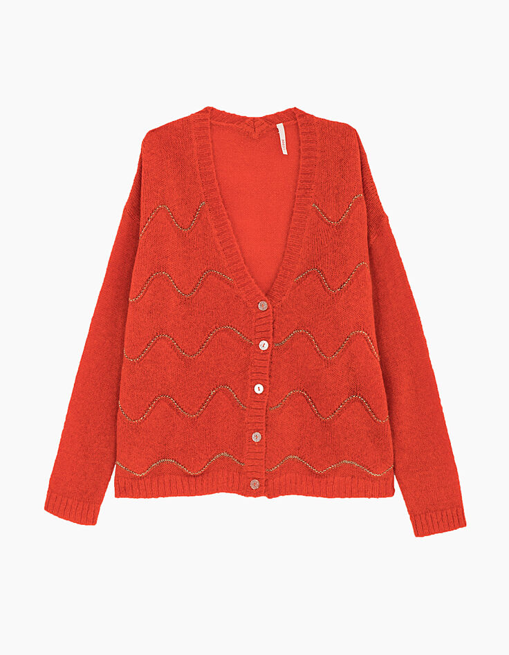 Mohnrote gestreifte Mohair-Strickjacke I.Code-5