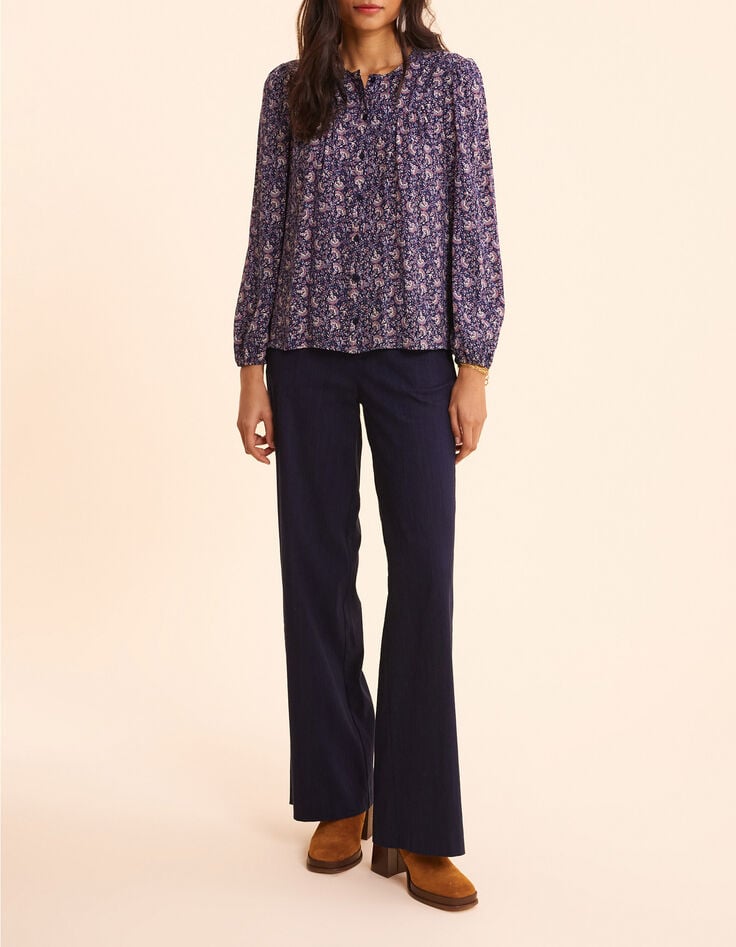 Blouse marine imprim&eacute; floral rock I.Code-3