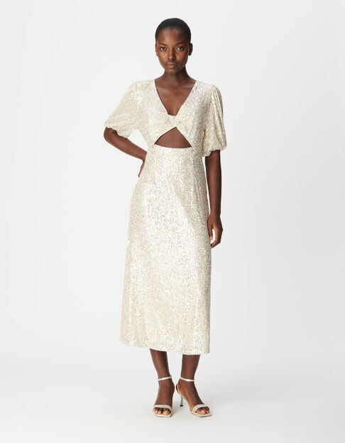 Goldenes Kleid Damen mit Pailletten und Schleife - IKKS