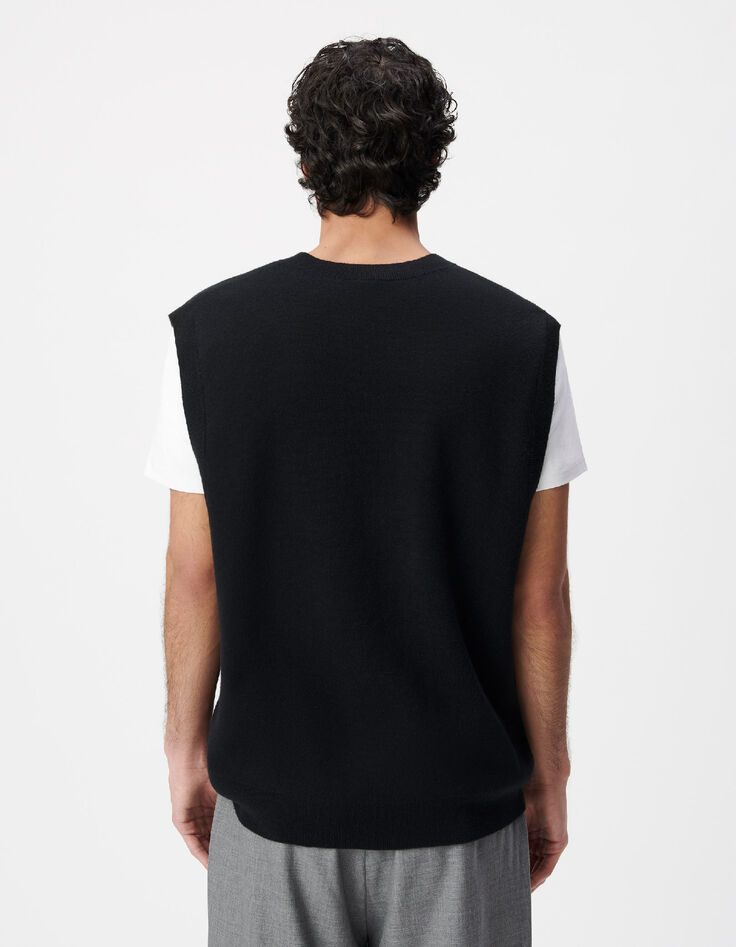 Herren V-Ausschnitt schwarzer Strickpullover ohne &Auml;rmel-3