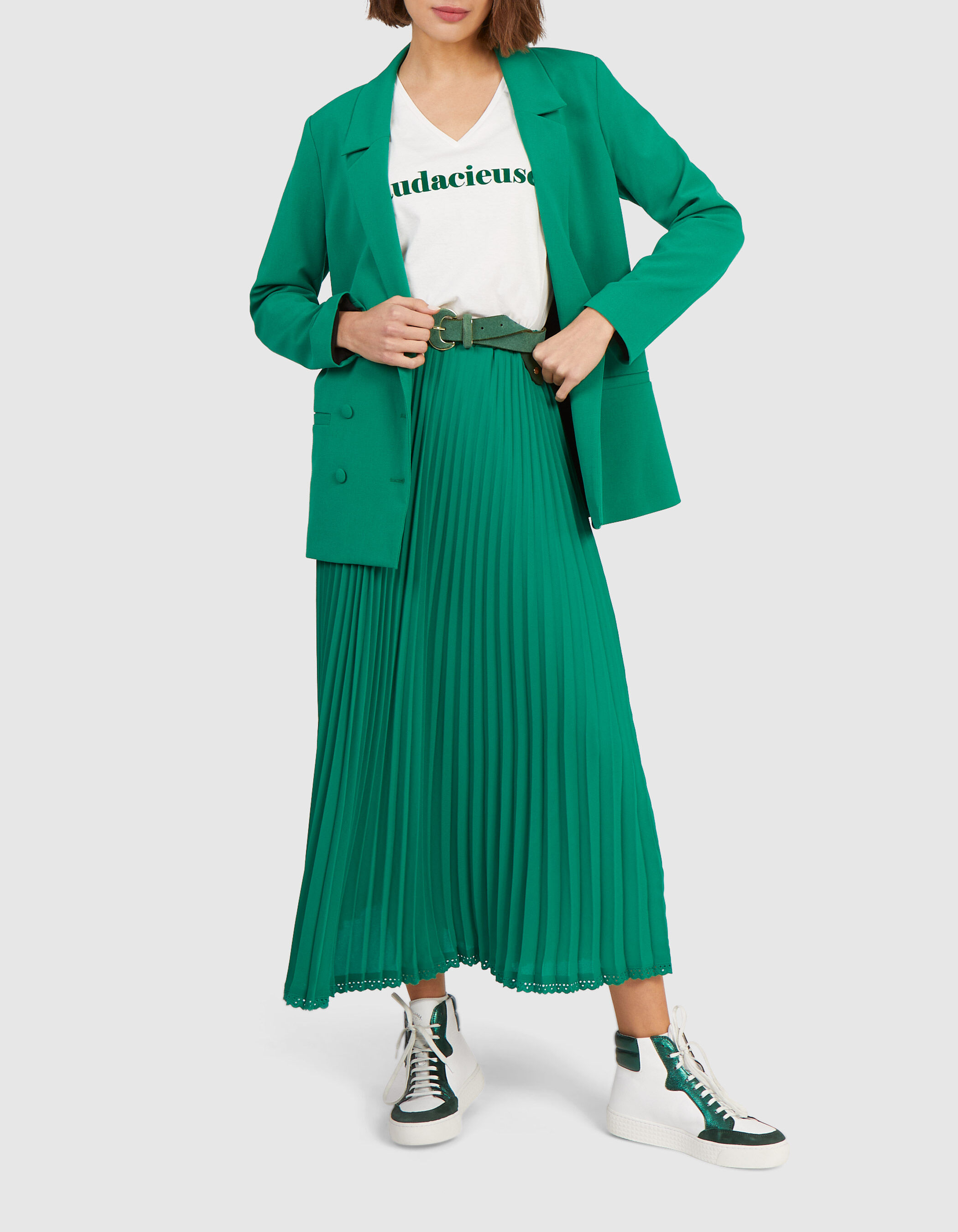 Jupe longue vert prairie plissee I.Code