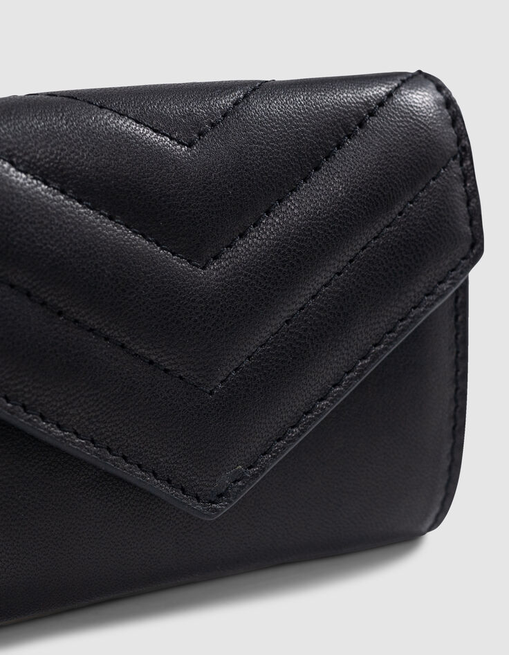 Damen 1440 schwarz gestepptes Leder Portemonnaie-3